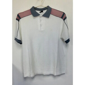 Vintage Men's Jockey Polo Shirt, Size L, White & Grey MOD